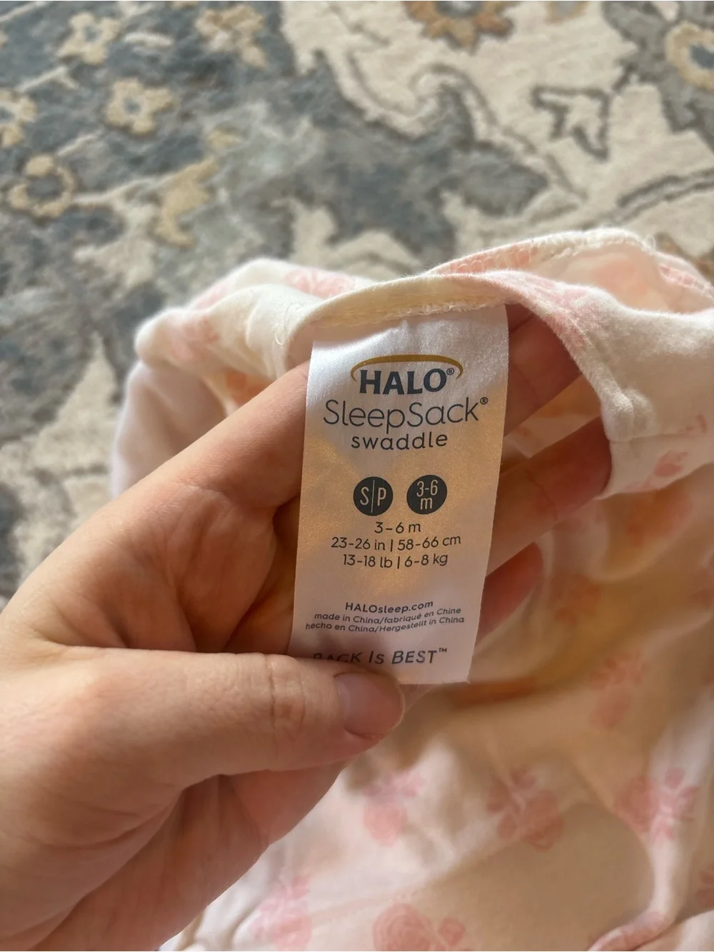 Halo Swaddle Sleep Sack in Cream with Pink Floral Pattern